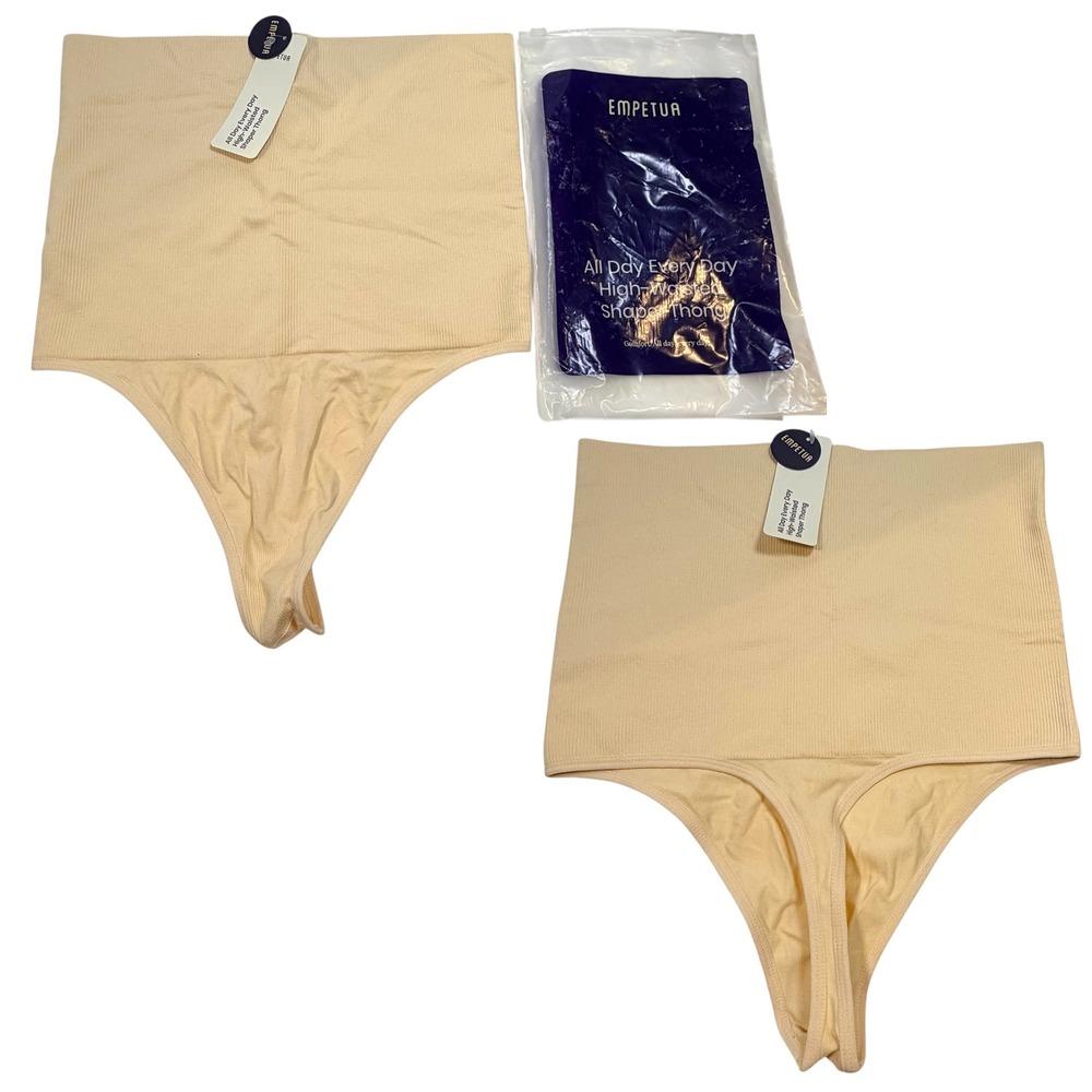 Empetua All Day Every Day High-Waisted Shaper Thong Large Beige 2-Pack NWT
